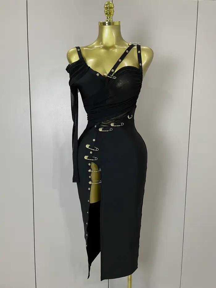 Nouvelle Robe Longue Chic et Élégante 2025 à Fente, Sexy, Asymétrique à Une Épaule, Style Bandage, p