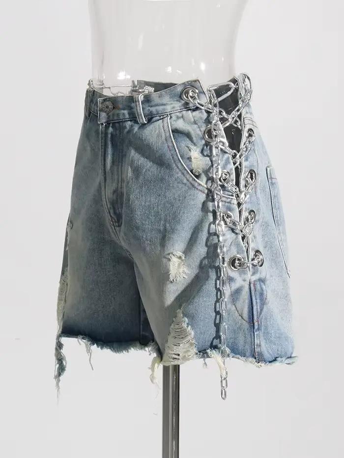 TWOTWurea-Short en denim YLE pour femme, culotte courte sexy, taille haute, patchwork, décontracté,