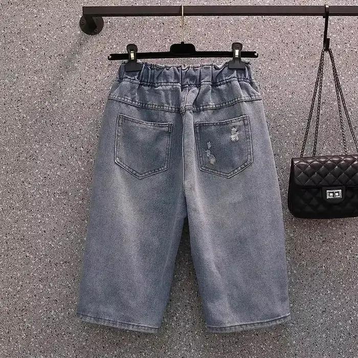 Short en denim brodé pour femmes, grande taille 4XL, été, midi, droit, vintage, décontracté, court,