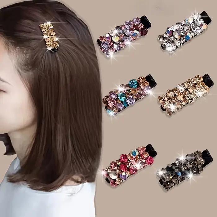 Pinces à cheveux élégantes en strass pour femmes, 6 pièces, petites pinces latérales colorées en cri