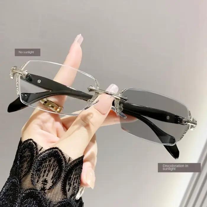 Y2K – lunettes Vintage sans cadre à bords coupés, Anti-fatigue oculaire en métal, Anti-lumière bleue