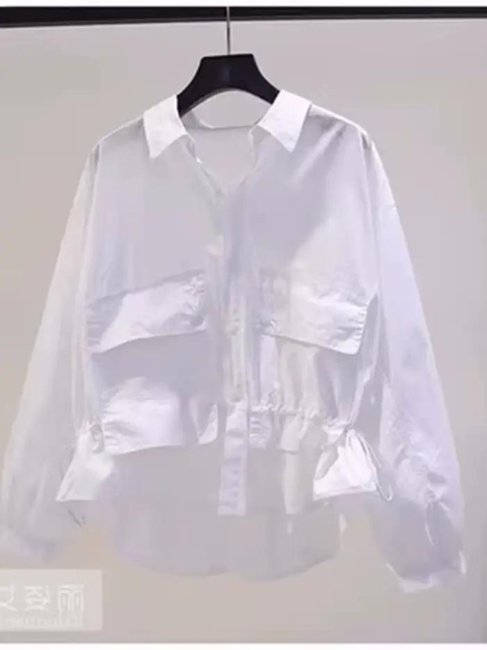 Chemise 50% Coton à Manches sulfpour Femme, Chemisier à Poches, Double Haut, Nouvelle Collection Pri