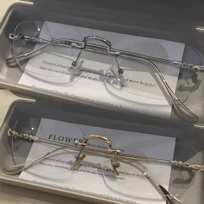 Lunettes carrées sans bords Anti-lumière bleue pour femmes et hommes, monture argentée d'été, lunett