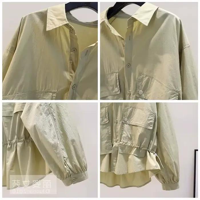 Chemise 50% Coton à Manches sulfpour Femme, Chemisier à Poches, Double Haut, Nouvelle Collection Pri