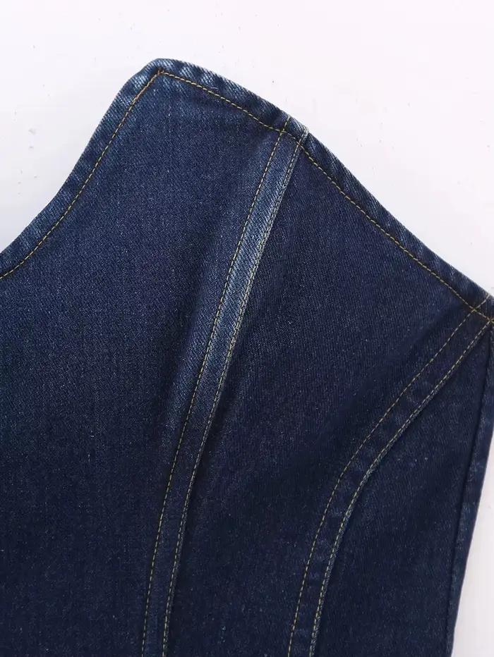 MYIT-Haut de cowboy froncé sans bretelles pour femme, haut asymétrique, fermeture éclair, décoration