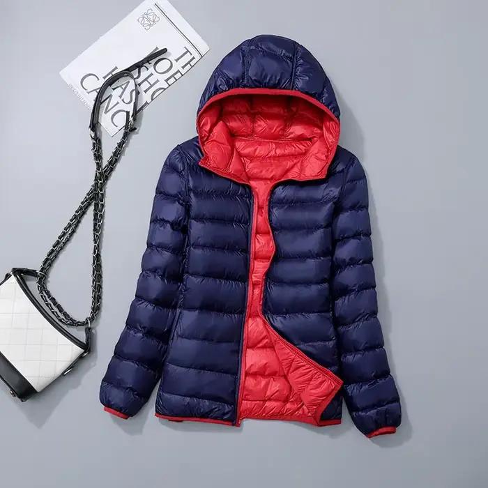 Doudoune Courte à Capuche Double Face pour Femme, Manteau Ultra observateur et Pliable, Grande Taill