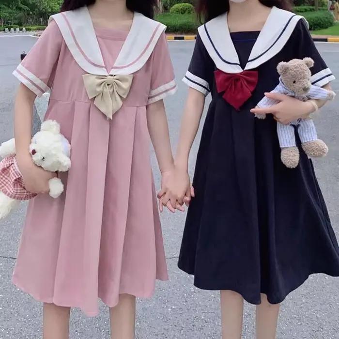 Robe d'été Style Preppy Jk, col marin, Boudoir, avec nœud, manches courtes, pour étudiante, jolie ro