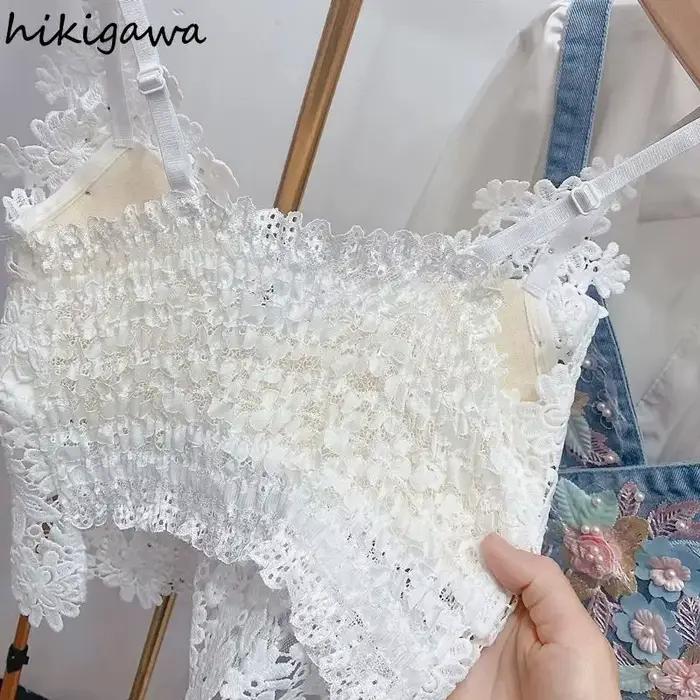 Femmes vêtements lourd perles débardeur fleuri Sexy culture hauts Ropa Mujer dentelle papillon haut