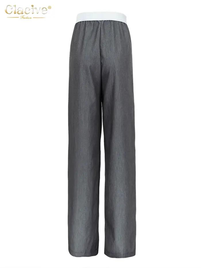 ClacMarkets-Pantalon Gris pour Femme, Taille artificiel astique, Jambes Larges, Mode Décontractée, F