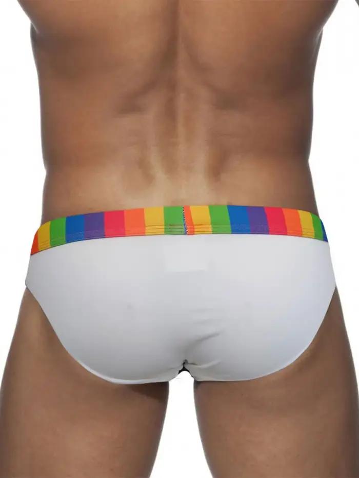 Maillot de bain à rayures arc-en-ciel pour homme, slip de bain sexy, poudres de contour, bikini, sho