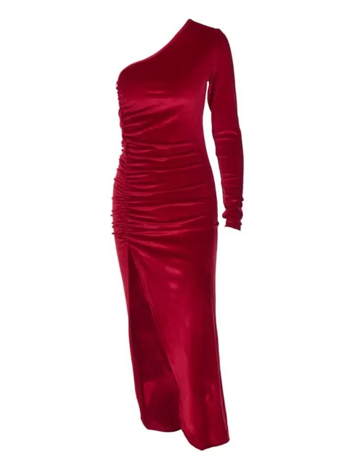 Robe midi élégante à manches longues pour femmes, moulante de soirée en velours, crayon fendu, vêtem