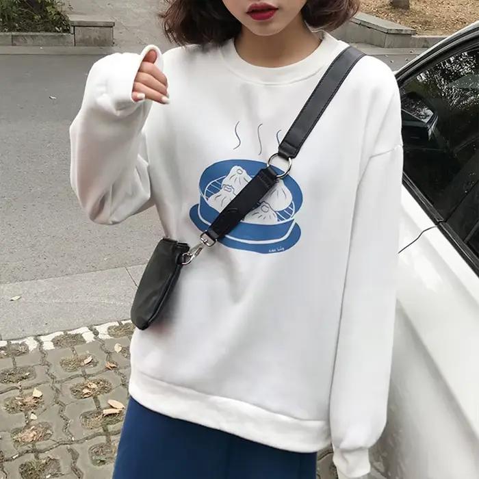 Sweat-shirt à manches longues PVD pour femmes, pulls de style preppy, haut sans chapeau, sweats à ca