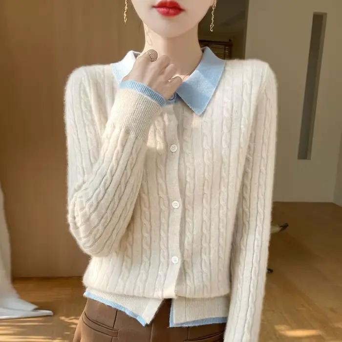 Pull en cachemire pour femme, gilet en laine, veste à revers, camel, tout neuf, automne et hiver, XX