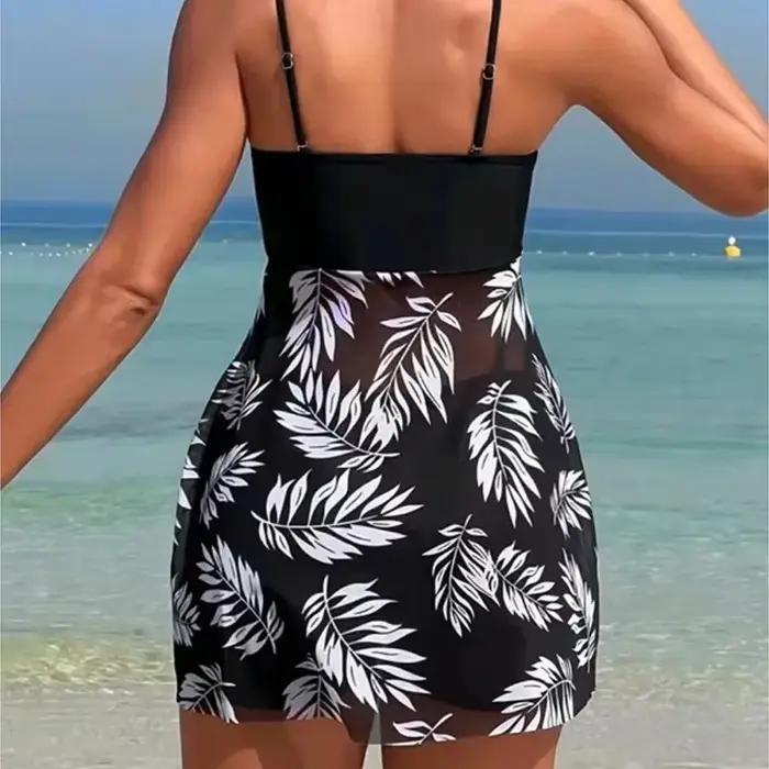 Maillot de bain fendu pour femmes, robe courte, Sexy, mode, taille haute, maille épaisse, imprimé, v