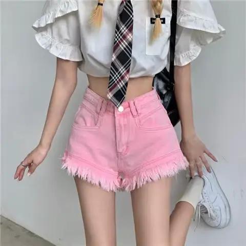 Short en Denim taille haute pour femmes, nouveau Design, jambes larges, ample, pompon en forme de A,
