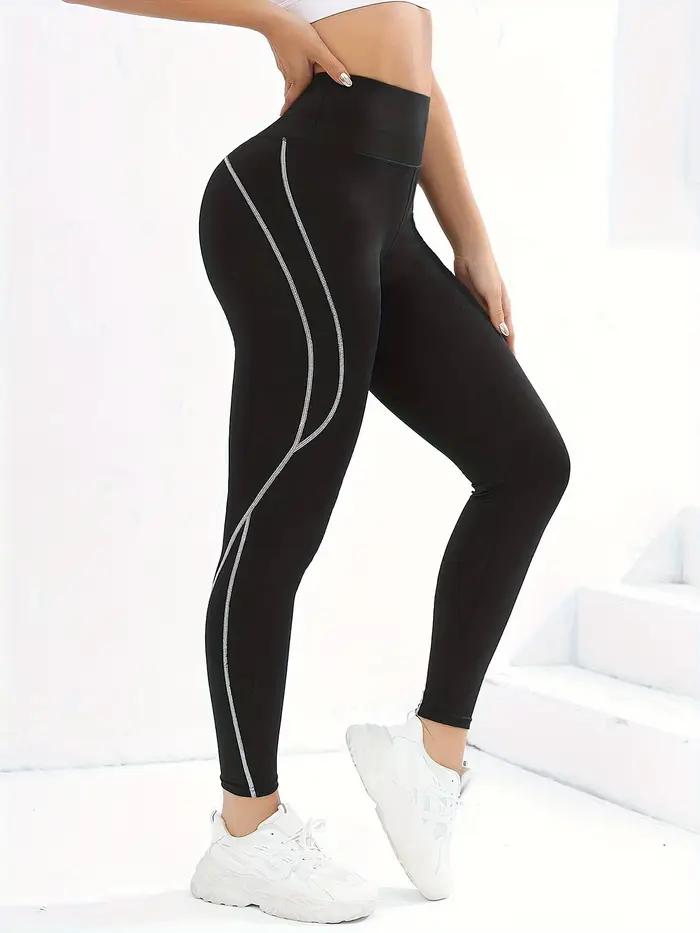Leggings de yoga taille haute pour femmes, leggings de fitness à rayures blanches latérales