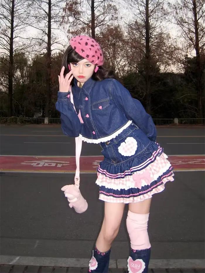 Japonais doux Lolita Mini jupes robe de bal femmes Harajuku mignon jupe en jean Style Preppy filles