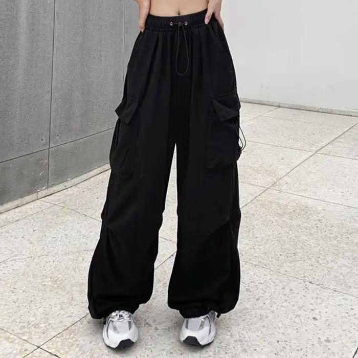 Pantalon Cargo Baggy décontracté pour femmes, couleur unie, taille basse, jogging, Tech, cordon de s