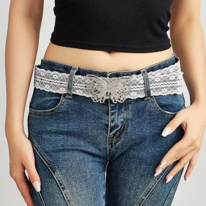 Belle ceinture de taille en dentelle florale blanche ; Accent de mode réglable assorti pour les femm