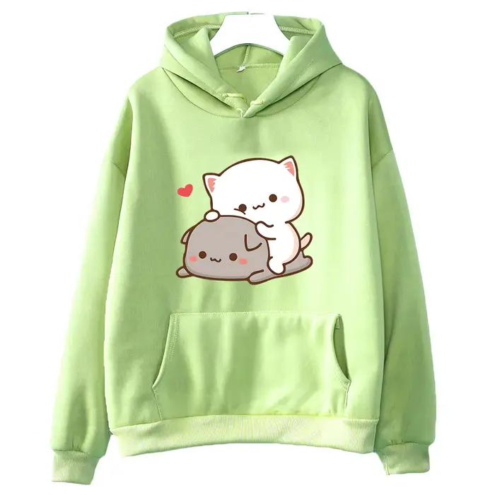 Mochi pêche et Goma mignon chat sweat à capuche pour filles mode Kawaii dessin animé pulls femmes/ho