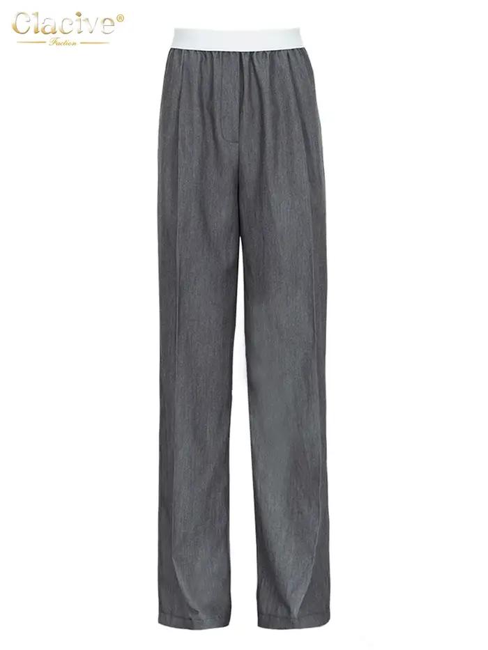 ClacMarkets-Pantalon Gris pour Femme, Taille artificiel astique, Jambes Larges, Mode Décontractée, F