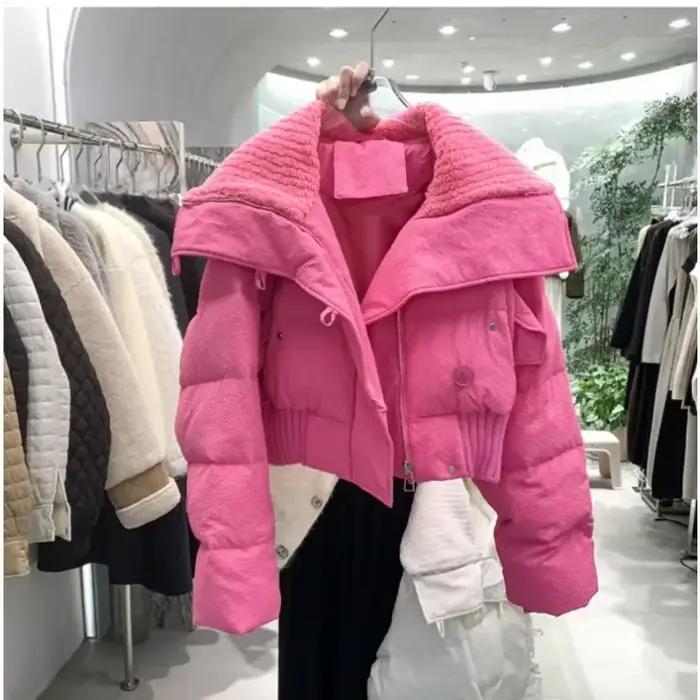 Parka matelassurera en coton chaud pour femme, col en tricot chic coréen, veste courte épaissie, man