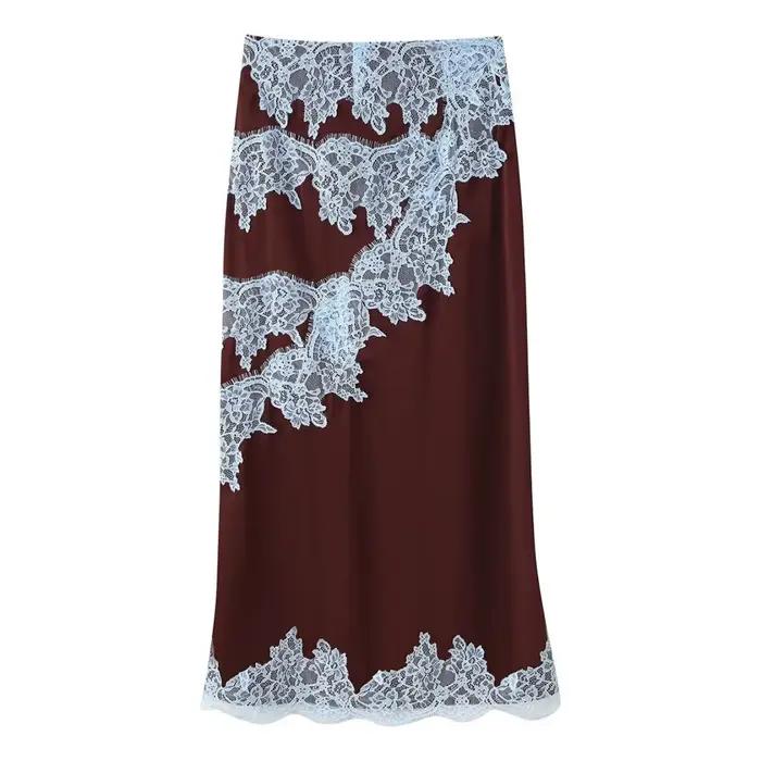 Femmes printemps été nouveau Sexy dentelle broderie épissage jupe ensemble femme élégant col en v à