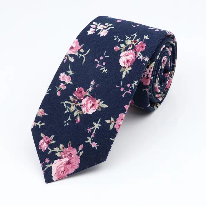 Nouvelle cravate florale élégante pour hommes femmes 100% coton belle fleur Paisley cravate étroite