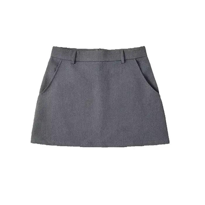 Mooyufon femmes mode solide dos fermeture éclair a-ligne Mini jupe Vintage taille haute femme Chic d