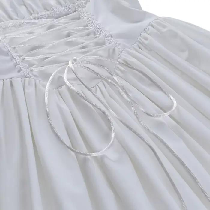 Robe trapèze à manches bouffantes pour femmes, tenue courte d'été Fairycore Lolita, couleur unie, ga