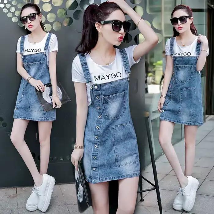 Salopette en jean denim pour femmes, barboteuse d'été, baggy, couleur unie, combinaison pour étudian