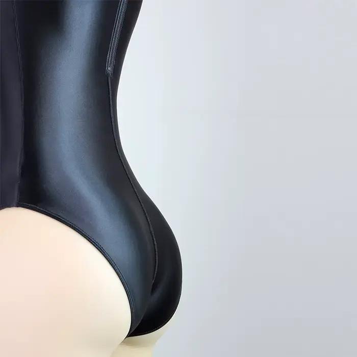 Maillot de bain une pièce en Satin brillant japonais, Sexy, dos serré, fermeture éclair, coupe haute