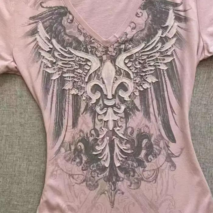 American Street Hottie T-shirt Vintage col en v T-shirt années 2000 Y2K esthétique graphique imprimé