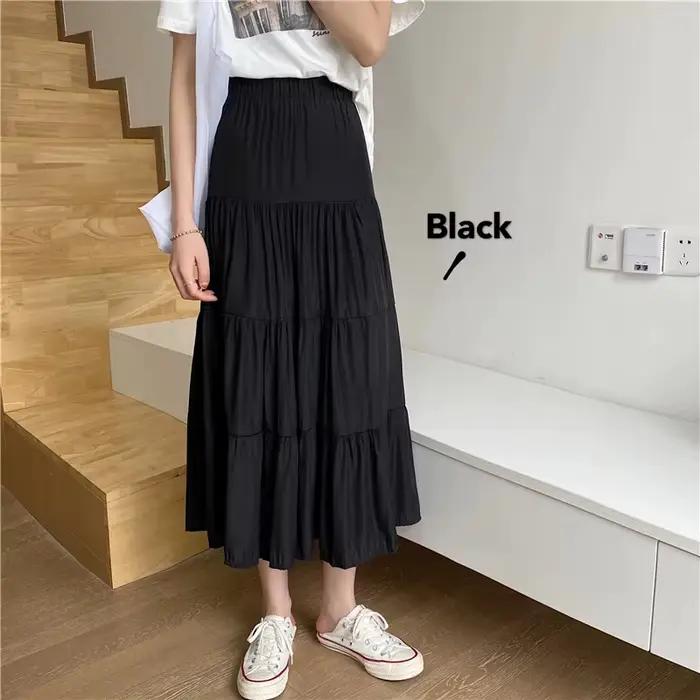 Jupe trapèze en mousseline de soie pour femme, vintage, taille haute, élastique, patchwork, blanc, n