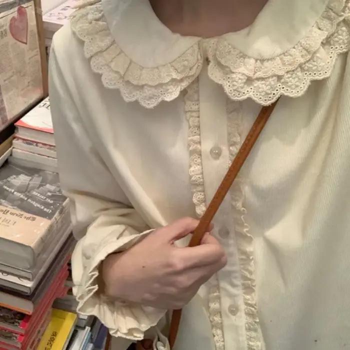 Chemises de style japonais Kawaii pour femmes, automne, loisirs, simple boutonnage, mode, col claudi