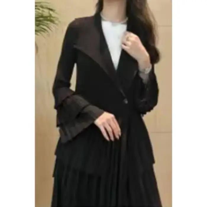 YUDX-Manteau à volants plissés épissés pour femmes, revers, manches évasées complètes, bouton unique