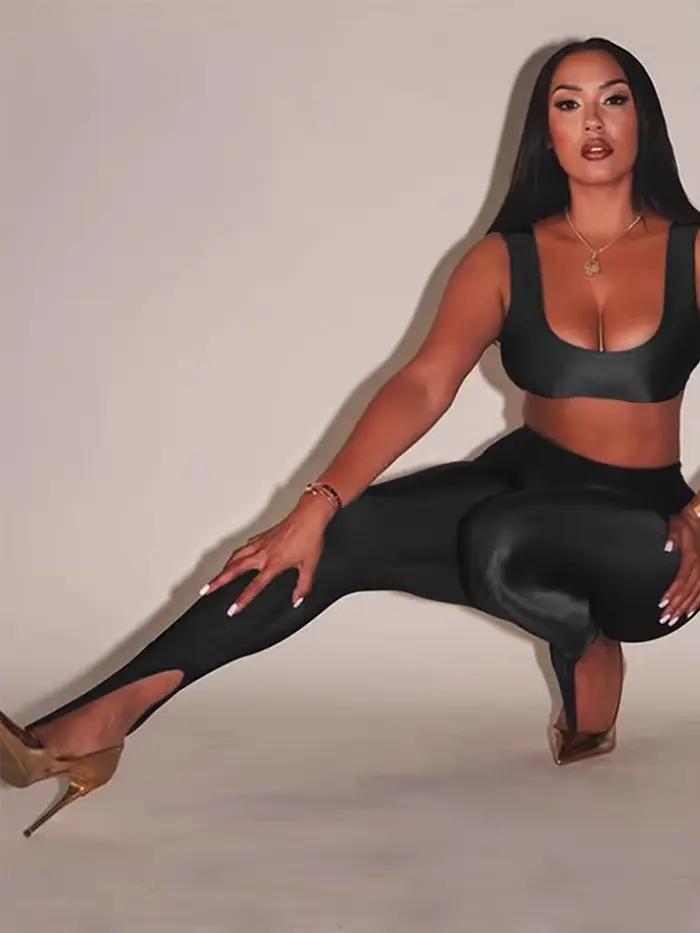 Mode coréenne taille haute noir maigre Y2K femmes pantalon paillettes décontracté Club Leggings long
