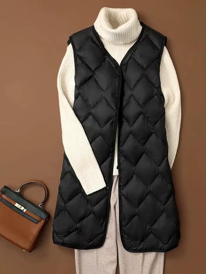 NewBang-Gilet Long Ultra observateur en Duvet de Canard pour Femme, Manteau Chaud à Col Rond, Diaman