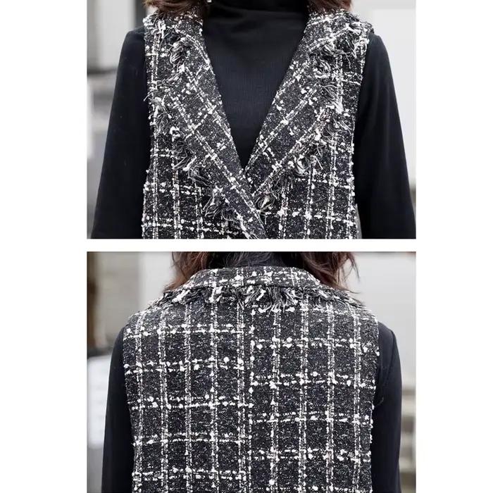 Veste Longue en Laine pour Femme, Cardigan à Carreaux, Nouvelle Collection Printemps Automne 2023
