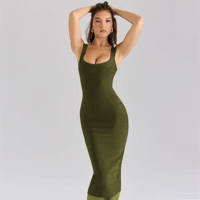 2025 nouveau été fronde Halte armée robe de pansement Sexy élégant femme discothèque célébrité fête