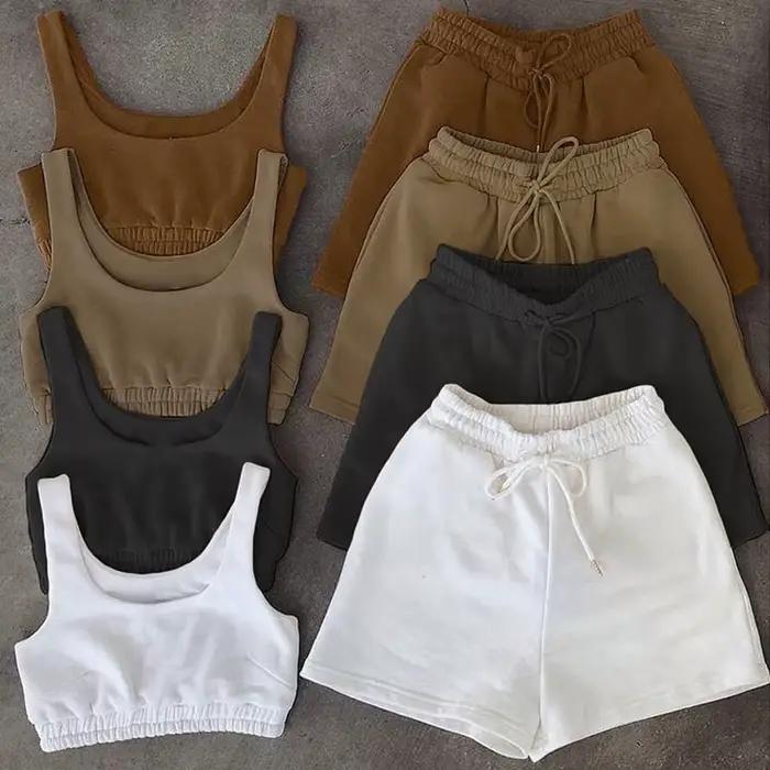 Ensemble haut court et short à cordon de serrage, débardeur de Fitness Sexy à col en U, short de mot