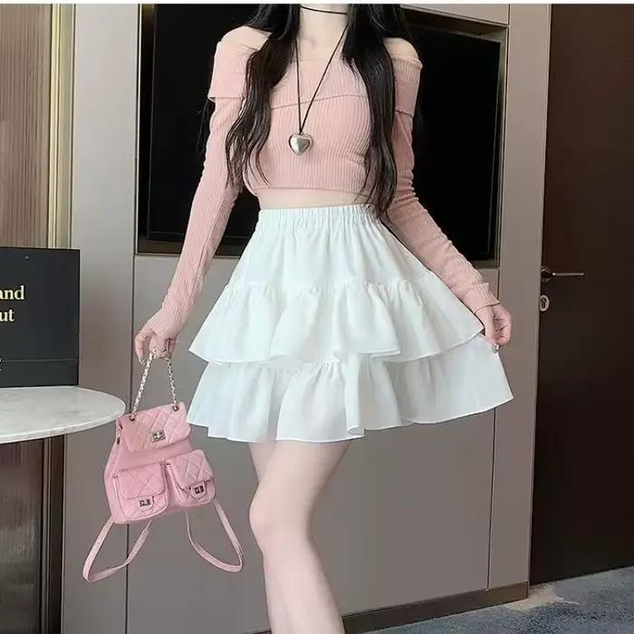 Mini jupe princesse blanche Chic coréenne Y2K pour fille, jupe à plusieurs niveaux de style Ballet,