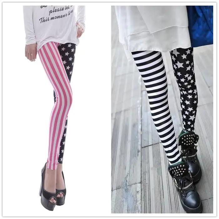 Nouveau jegging élastique rayure étoile imprimé Leggings mode pantacourt femme leggins crayon pantal
