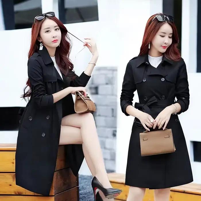 Manteau coupe-vent mi-long violet pour femme avec ceinture, taille fine coréenne, vêtements d'extéri