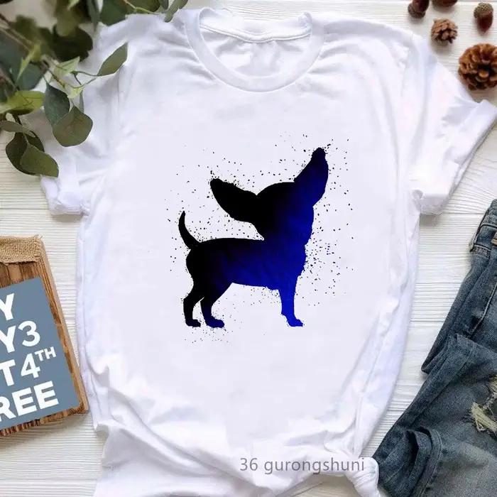 T-Shirt blanc pour Femme, avec un graphique imprimé, Chihuahua, Harajuku, Kawaii