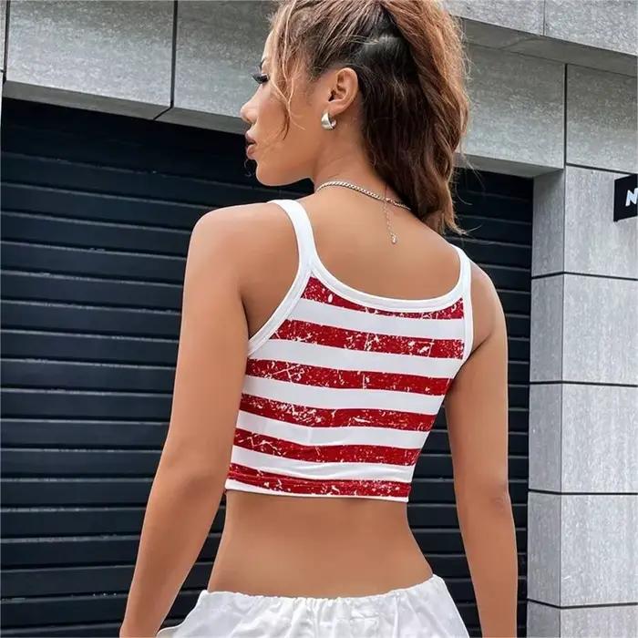 Gothique Punk nouveau 2024 drapeau américain haut court Sexy dos nu réservoir mince femmes Mini gile