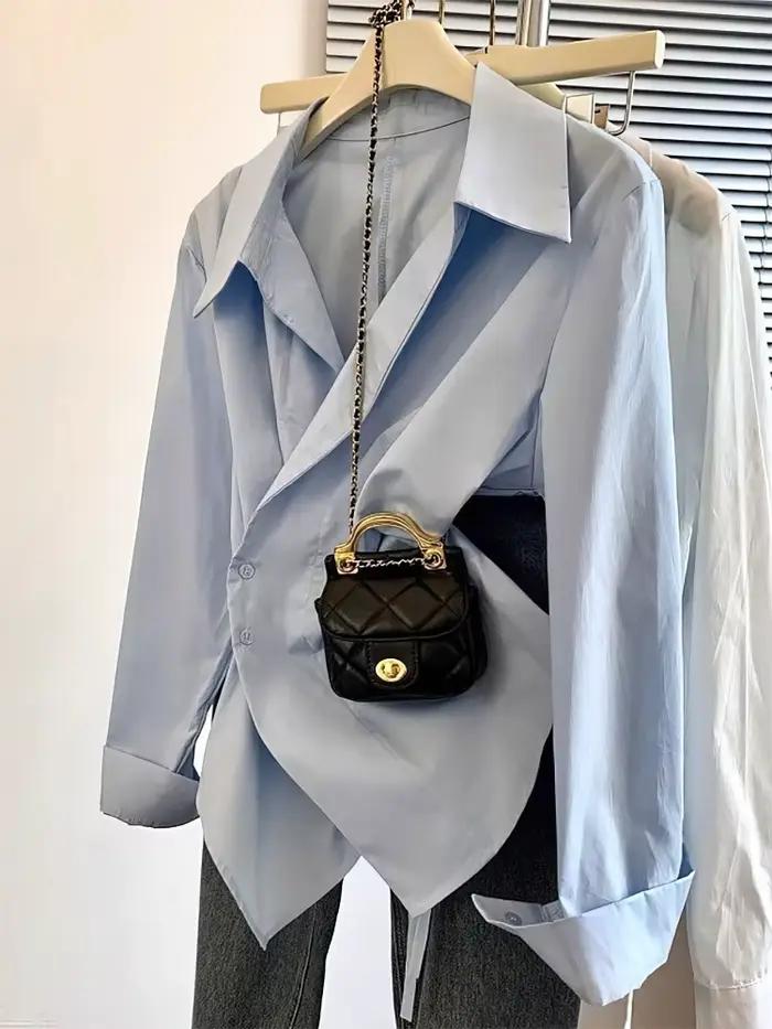 Polo à manches longues irrégulières pour femmes, tunique blanche élégante, haut basique, chemisier,