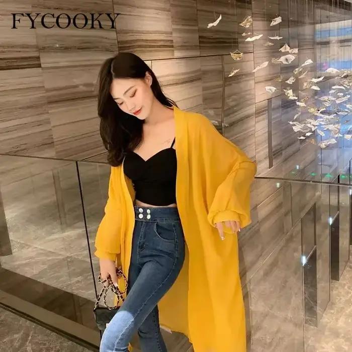 Cardigan à manches lanterne pour femme, vêtements de protection UV, veste chic coréenne, basique en