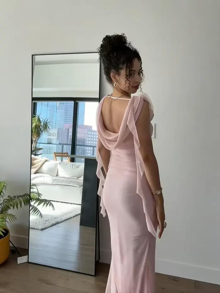 Robe de soirée élégante pour femme, style célébrité, à volants superposés, épaules dénudées, fluide,