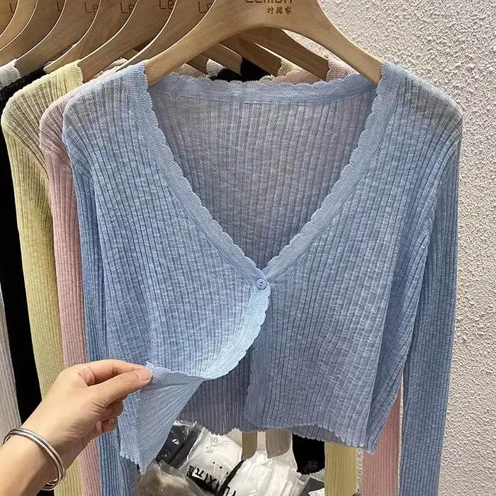 Cardigan court Pastel pour femmes, manches longues, boutons sur le devant, veste Cardi tricotée légè